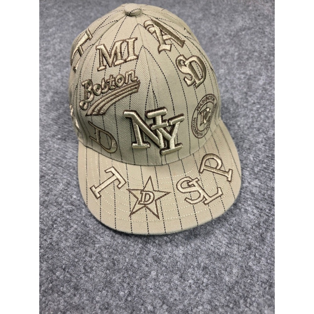 New York Hat City Hunter 7 1/2 Mens Pinstripe‎ All Over Logo Embroidered Fitted